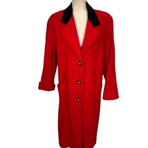 Jofeld Overcoat Womens Large Red Black de Ball Velvet Formal Statement USA VTG
